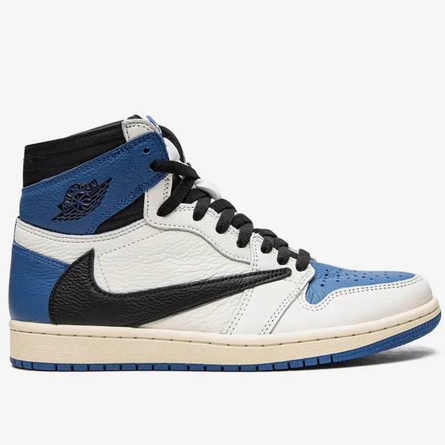کتونی نایک ایرجردن ۱ ساقدار ترویس اسکات آبی Nike Air Jordan 1 High Travis Scott Fragment Blue
