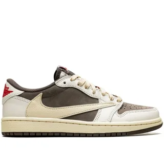 کتونی نایک ایر جردن 1 بدون ساق ترویس اسکات قهوه ای کرمی موکا Nike AirJordan 1 Low Travis Scott Mocha
